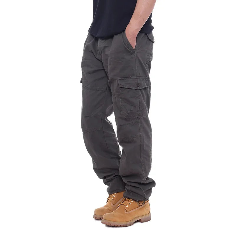 2025 Men's Casual Elastic Waist Plus Size Cargo Pants Multiple Pockets Loose Fit Trousers For Construction Site.