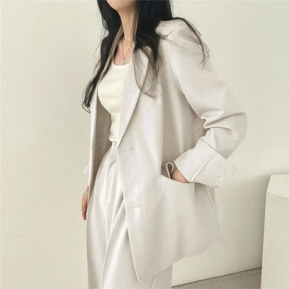 Mode 2-teilige Sets Damen Outfits Frühling Herbst Neu in Koreanische Hosen Sets Pendler Eleganter Anzug Mantel 2-teilige Sets Damen Jacke