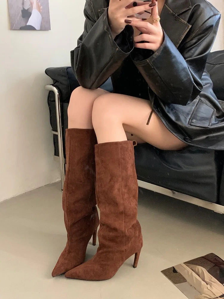 Eilyken Winter Street Style Pointed Toe Knee-High Women Boots Thin Heels Shoes Female Punk Vintage Long Booties Zapatos De Muje.