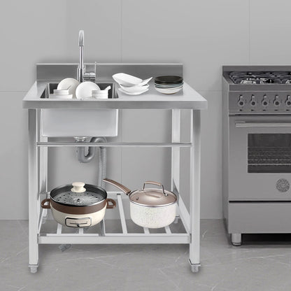 Edelstahl-Küchenspüle, freistehende Einzelschüssel-Werkbank für den Außenbereich, quadratische Küchenspülen, Tragfähigkeit 100 kg