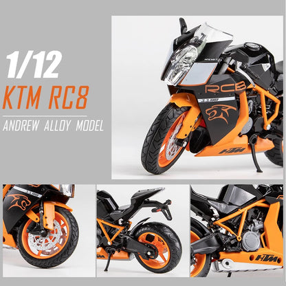 1:12 Scale KTM RC8 Alloy Motorcycle Model Diecast Car Toys for Boys Birthday Gift Toys Car Collection.