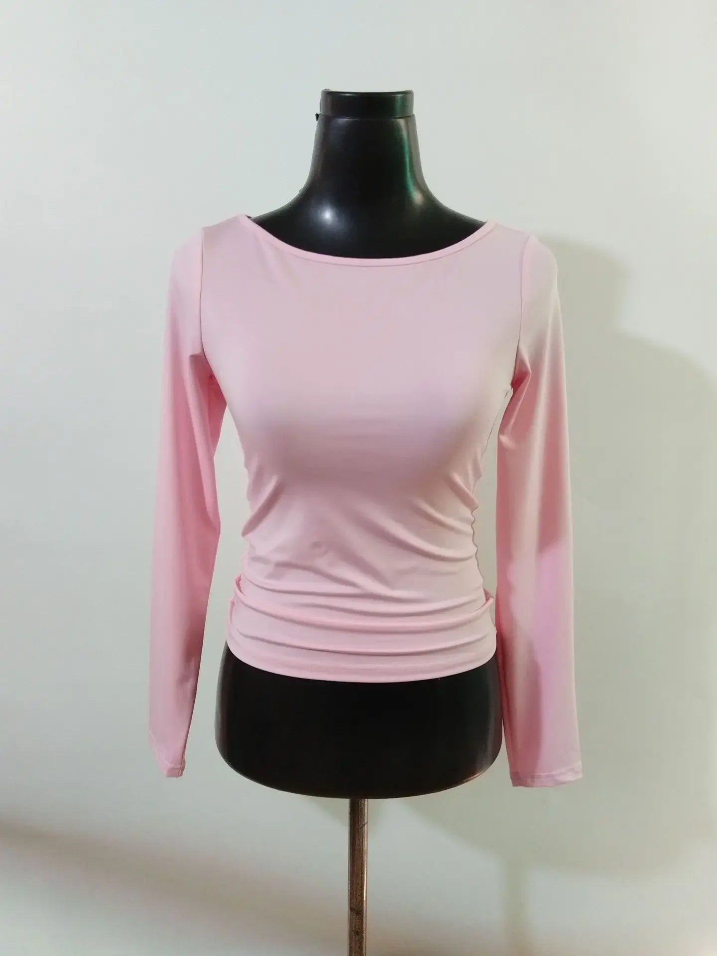 Summer Spring Slim-fitting Women's Clothing New One-neck Long-sleeved T-shirt Blouse Top Skinny Solid Color Tee.