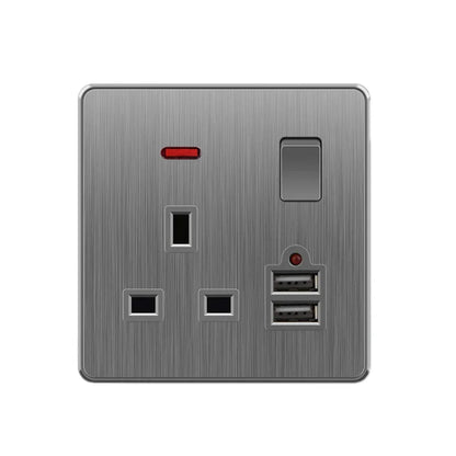Große Neigungssteckdose im nordischen Stil, grau, 13 A, elektrische Schaltersteckdose nach britischem Standard, universelle Wand-Doppelsteckdose mit USB-Anschluss 2,1 A