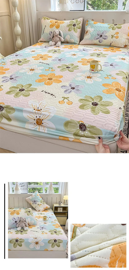 Thicken Bed Cover Waterproof Mattress Protector Elastic Bedspread Printed Bed Linen for Home 매트리스 커버 (No Pillowcase).