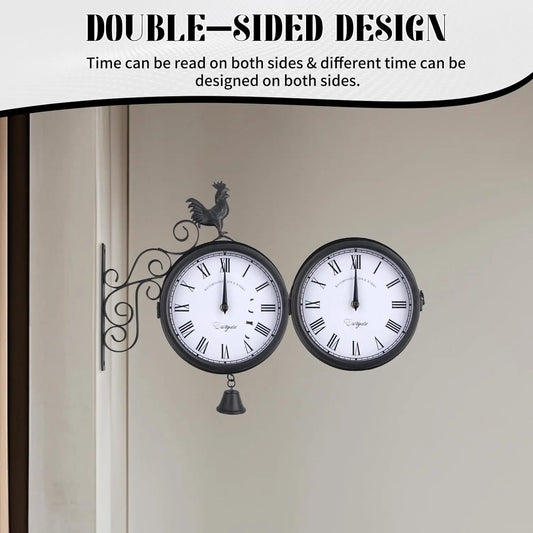 20 cm Retro-Gartenuhr, Stationsuhr, doppelseitiges Design, Gartenuhr mit Wandhalterung, für Garten, Flure
