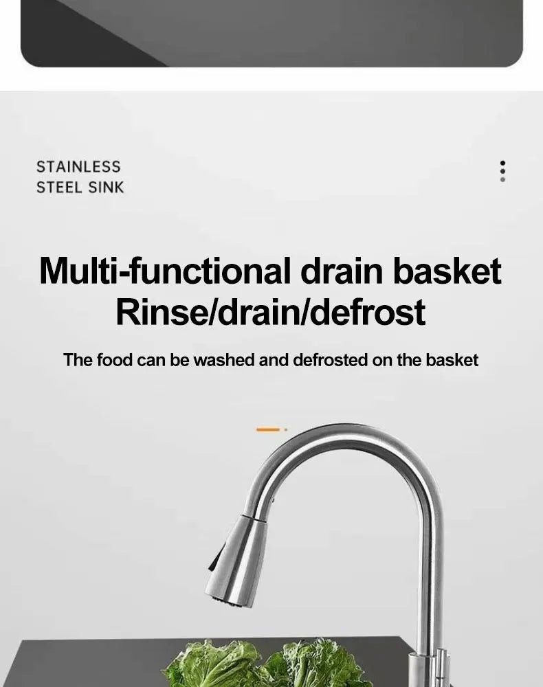 Thickened 304 Stainless Steel Single Sink Kitchen Sink Undermount Dishwashing Trough for Home Improvement