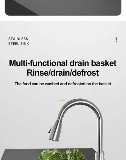 Thickened 304 Stainless Steel Single Sink Kitchen Sink Undermount Dishwashing Trough for Home Improvement