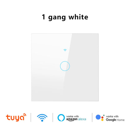 Tuya Wifi Smart Touch Licht EU Schalter Drahtlose Fernbedienung LED Licht Schalter Kein Neutralleiter Erforderlich 1-4 Gang Alexa Google Hause