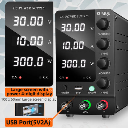 KUAIQU DC Power Supply Adjustable 30V 10A 32V 6A,Switching Regulated DC Bench Power Supply with Output Switch 60V 5A 120V 3A.