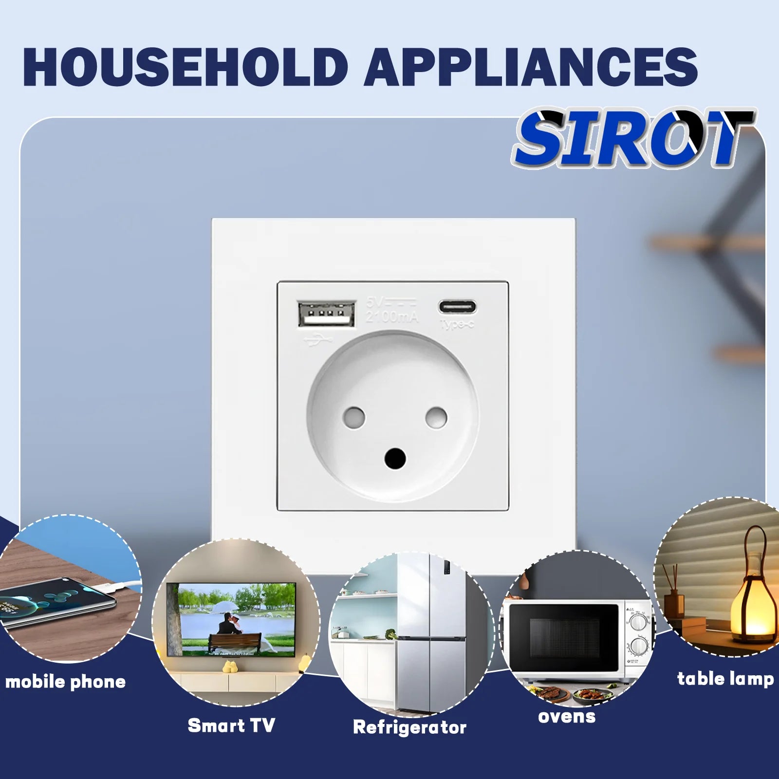 SIROT Israelische Steckdose mit USB Typ C, 86 mm flammhemmendes PC-Panel, AC 230 V 50 Hz, israelische Standard-Wandsteckdose, Weiß, Schwarz, Grau.