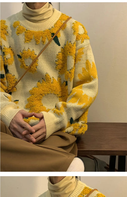 2024 Sweater Winter Sunflower Warm Sweaters  Fashion Male O-Neck Pullovers Sweater Men Loose Casual Sweater Thick Knitted Unisex.