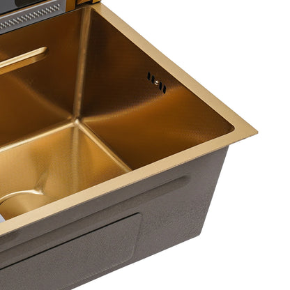 Multifunktionales Küchenspülbecken aus Edelstahl, goldenes Küchenset, mehrere Wasserauslassmodi, mit Siebwaschbecken und Waschbecken