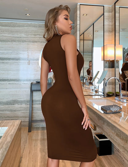 Sommer Dünne Bodycon Ärmellose Sexy Kleid Für Frauen Casual Elegante Midi Stricken Nachtclub Vestidos Dame Streetwear Outfits