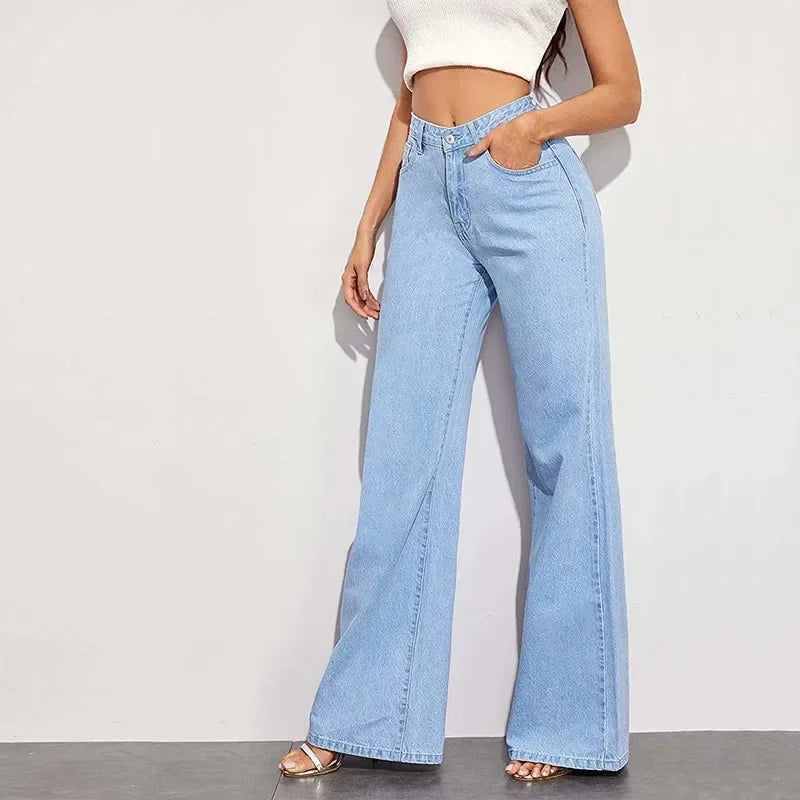 High Waist Wide Leg Jeans Women Summer New Slimming Floor Length Straight Retro American Drapey Loose Fit Casual Trousers.