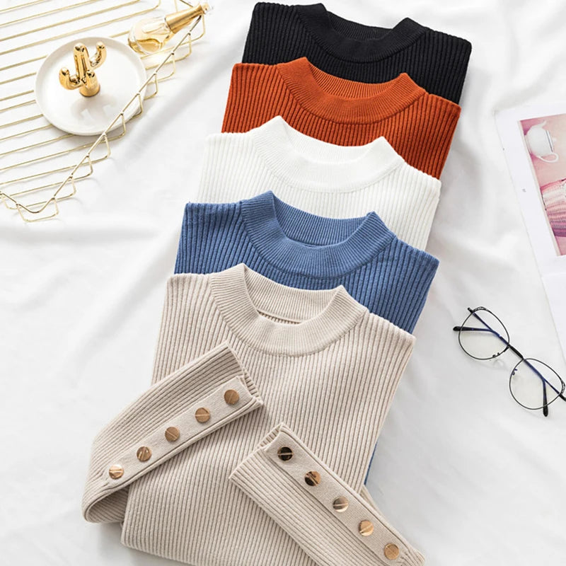 2025 weibliche Dünne Gestrickte Weiche Jumper Tops Herbst Winter Frauen Casual Pullover Pullover Taste Lange Hülse O-ansatz Chic Pullover
