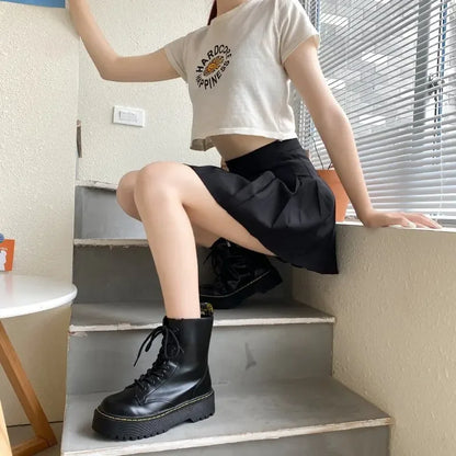 Autumn Winter Fashion Round Toe Lace-up Shoes Womens Boots Zip Ankle Boots For Women High Heels Basics Casual