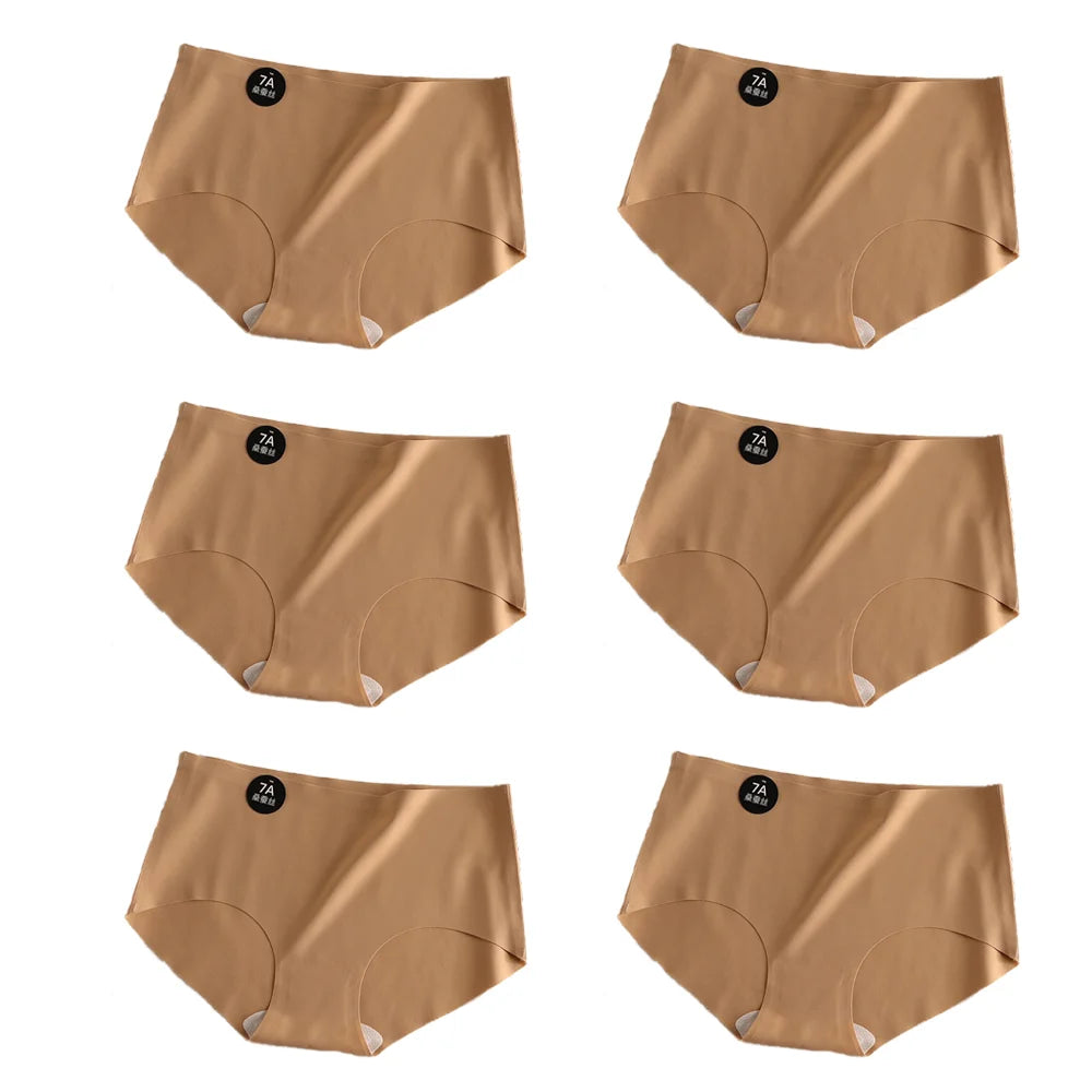 6pcs Seamless Mulberry Silk Panties Women's Ultra-thin Underwear Sexy High-elastic Soft Breathable Female Daily Panties.