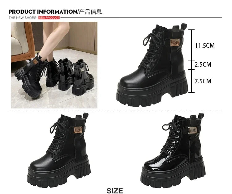 Women's High Platform Motorcycles Boots Winter 10CM Wedge Heels Warm Ankle Boots Chunky Sneakers New Autumn Leather Shoes Woman.