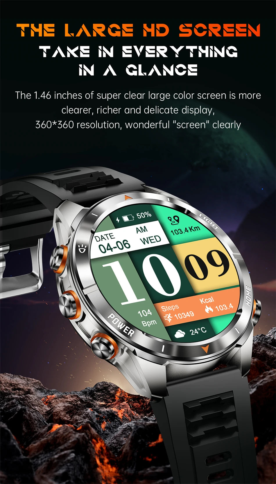 New Outdoor Sport Smart Watch Men 1.46" AMOLED Screen LED Flashlight 515mAh Battery 10ATM Waterproof Bluetooth Call Smartwatch.