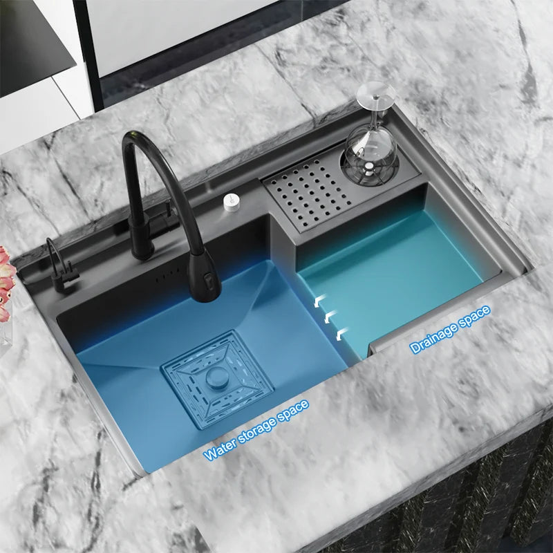 Stepped Stainless Steel Sink Kitchen with Cup Washer Multifunctional Large Single Slot Washbasin Dishwasher Sinks