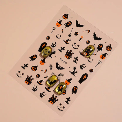1/5pcs Demon Pumpkin Bat Skull Nail Art Stickers Halloween Dark Style Nail Stickers DIY Self Adhesive Manicure Decoration Decals.