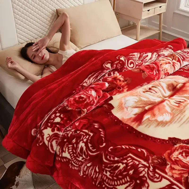 Double Layer Plush Blanket Winter Warm Comfortable Quilt Household Multiple Sizes Soft Comfortable Sheet 4 Season