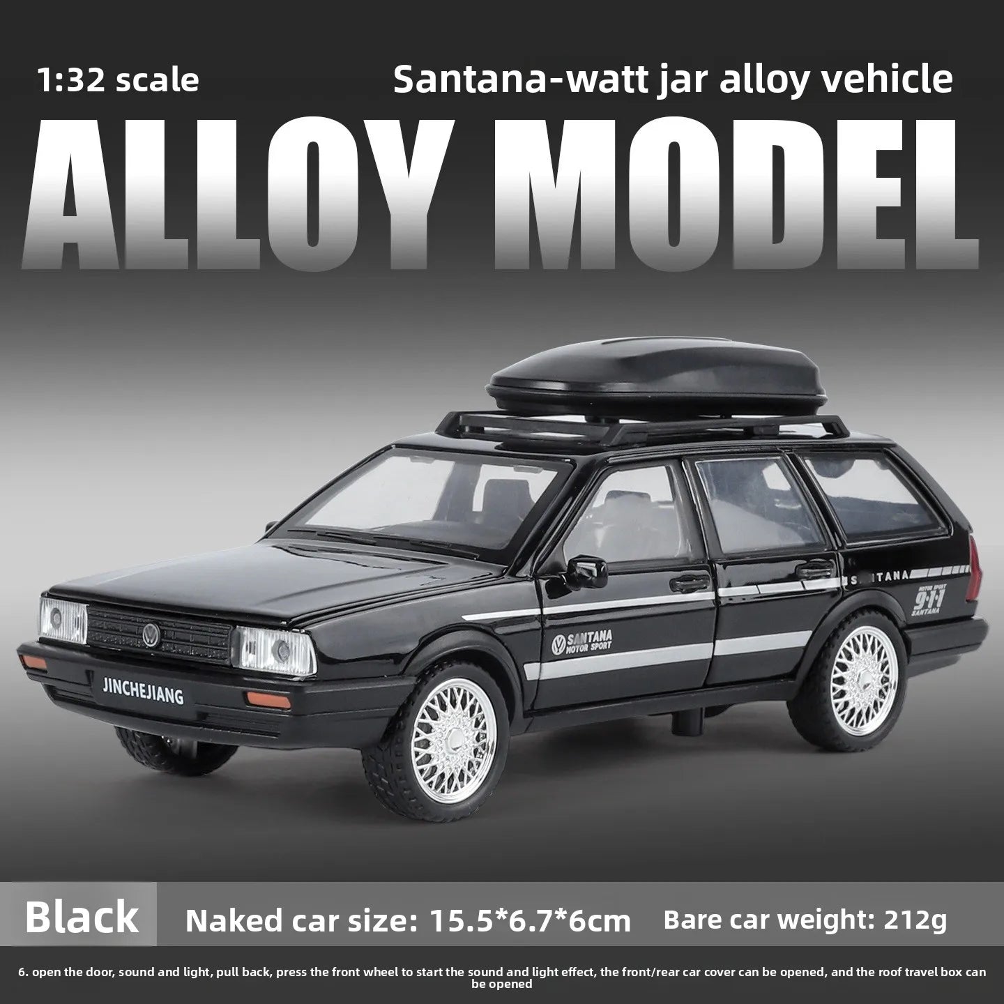 Diecast 1:32 VW SANTANA Wagon Alloy Car Model with Sound Light Children Boy Birthday Gift Toy Vehicles Miniature Voiture