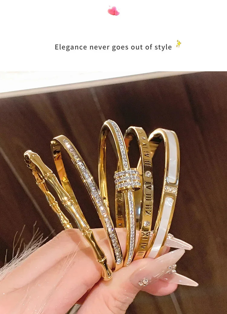 Titanium Steel Gold Silver Color Bangles for Women Girls Trend Waterproof Jewelry Luxury Sparkling Zircon Bracelet Bangle.