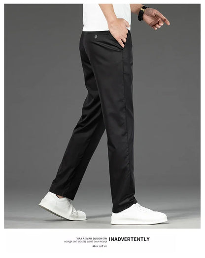 Thin Men Bamboo Summer Pants Casual High Quality Business Classic Fashion Stretch Slim Formal Straight Trousers Black Gray Khaki