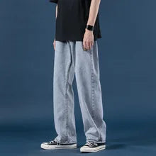 Trendy Brand Spring Autumn 2023 New Men's Jeans Loose Fit Versatile Workwear Style Korean Casual Long Pants.