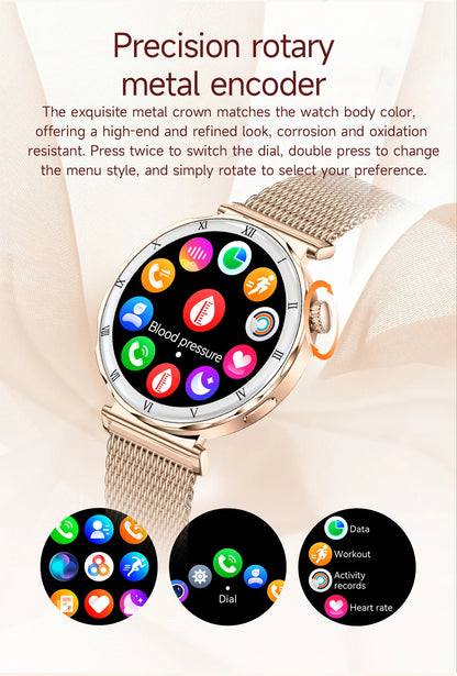 LIGE Luxury 1.19” AMOLED Screen Smart Watch Women Health Monitor Women's Wristwatch Bluetooth Call Waterproof Ladies Smartwatch.