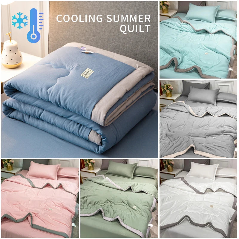 2025 new Japanese polyester cotton quilted summer quilt skin-friendly washable light luxury style solid color lightweight.