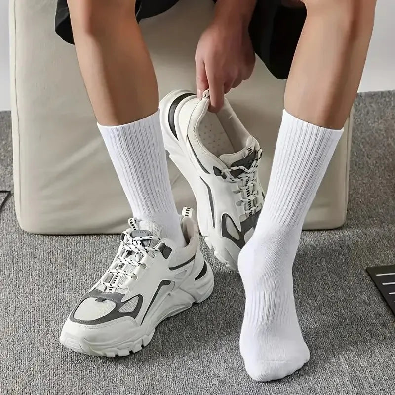 5/10/20 Pairs Neutral Solid Color Round Neck Socks Spring Autumn Sweat Absorbing Breathable Comfortable All-season Sports Socks.