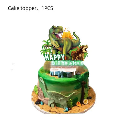 Dinosaurier Dekoration Party Supplies Glas Maske Kuchen Topper Banner PVC Stroh Papa Kreis Geschenktüten Dinosaurier Tier Gefälligkeiten Liefert