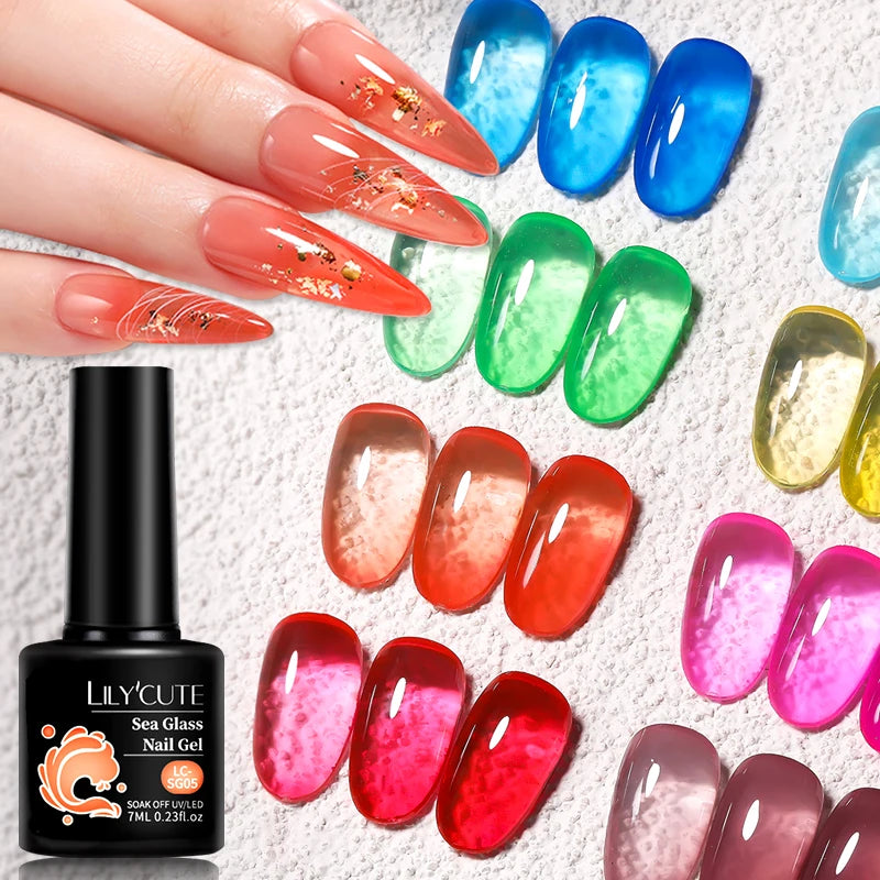 LILYCUTE 6Pcs 7ML Jelly Glass Gel Nail Polish Set Sea Blue Varnish Semi-transparent Nail Art Semi Permanent UV Gel Varnish.
