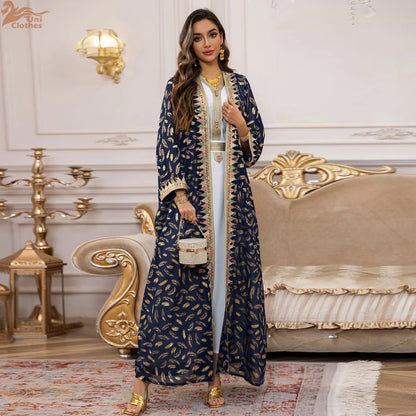 Eid Kimono Jalabiya Muslim Set Women Abaya Dubai Kaftan Morocco Caftan Kebaya Ramadan Dress Djellaba Islam Clothing Ramadan Robe.