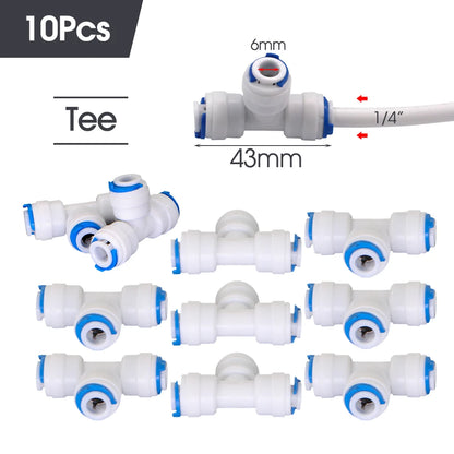 White 6mm PE Tube Quick Connector 1/4" Tubeing Quick Release Fittings for Home Water Purifier Garden Hose Watering System Joints