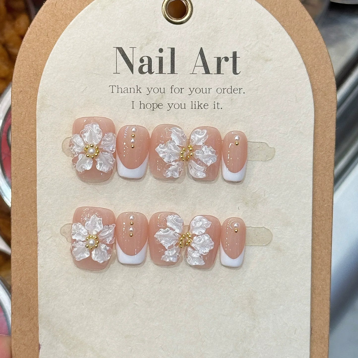 10Pcs French Handmade Press on Nails White Flower Fake Nails Wearable Stick-on Nails Full Cover False Nail Накладные Ногти 네일팁.