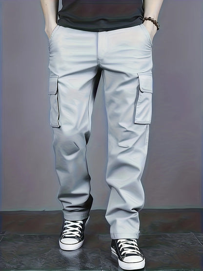 Men's casual multi pocket work pants with loose fit and drawstring waistband suitable for hikingfishingand outdoor exploration.