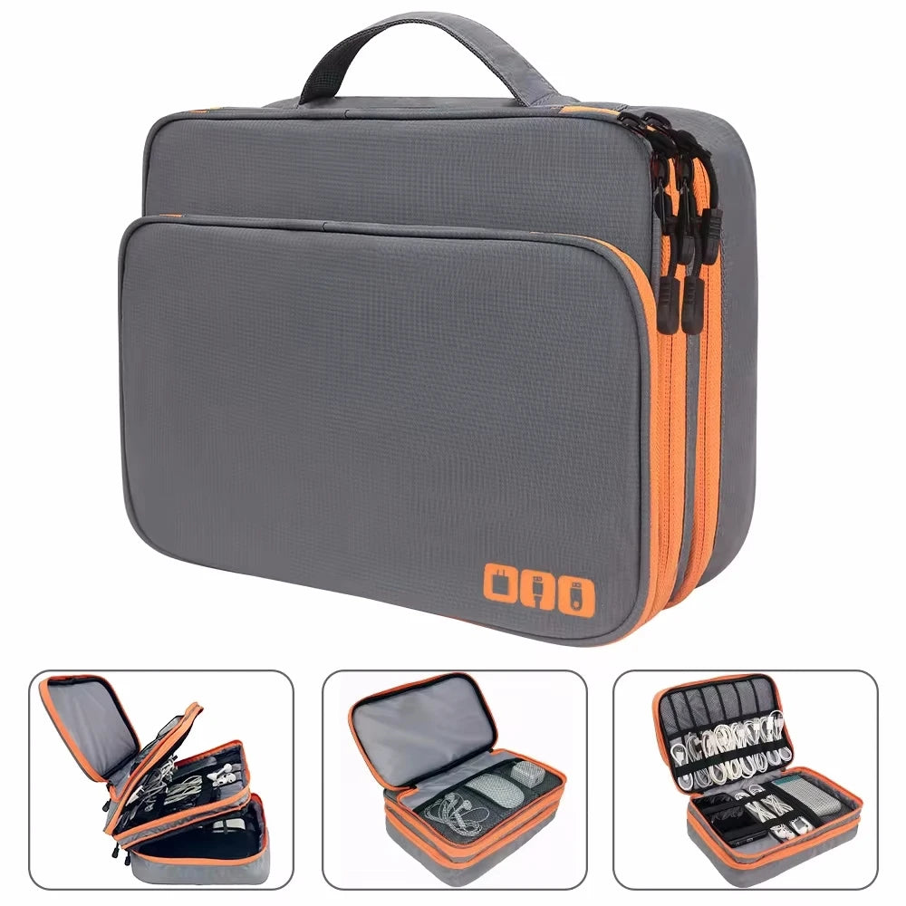 Multi Layer Cable Storage Bag, Electronic Accessories Organizer, Portable Travel Cable Organizer Case for iPad cable Charger.