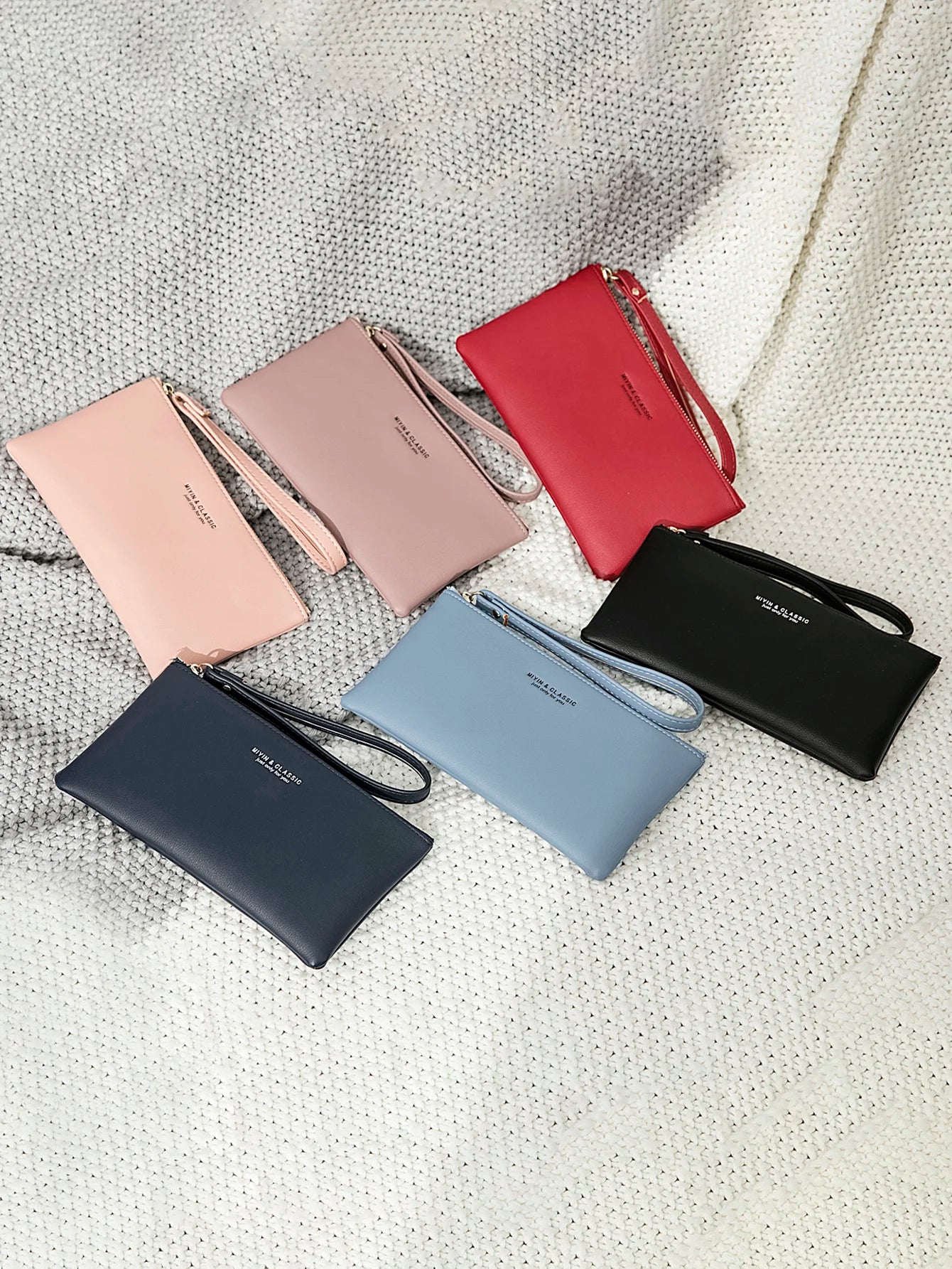 Simple Solid Color Thin Long Wallet PU Leather Large Capacity Zipper Wallet Classic Fashion Womens Handbag Can Hold Mobile Phone.
