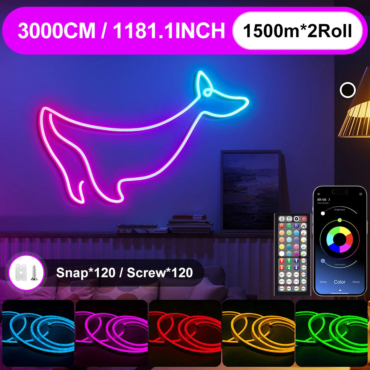 LED-Neon-Lichterkette mit App/Fernbedienung, 24 V, Musik-Synchronisierung, wasserdicht, flexibel, DIY-Design, RGB-Streifenlichter für Schlafzimmerparty.