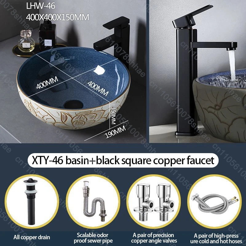 Retro Keramik Badezimmer Waschbecken Arbeitsplatte Waschbecken Künstlerische Eitelkeit Schüssel für Zuhause Keramik Gefäß Waschbecken Theke Waschschüssel Vintage