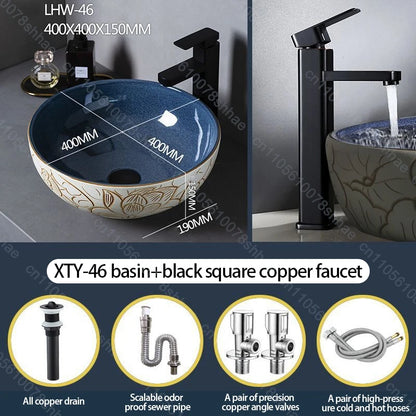 Retro Keramik Badezimmer Waschbecken Arbeitsplatte Waschbecken Künstlerische Eitelkeit Schüssel für Zuhause Keramik Gefäß Waschbecken Theke Waschschüssel Vintage