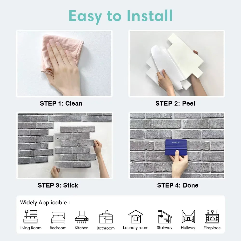 10 Pcs 3D Wall Panel Peel and Stick, 3D Brick Wall Sticker, Kitchen Adhesive Sticker, Tiles Stickers Waterproof