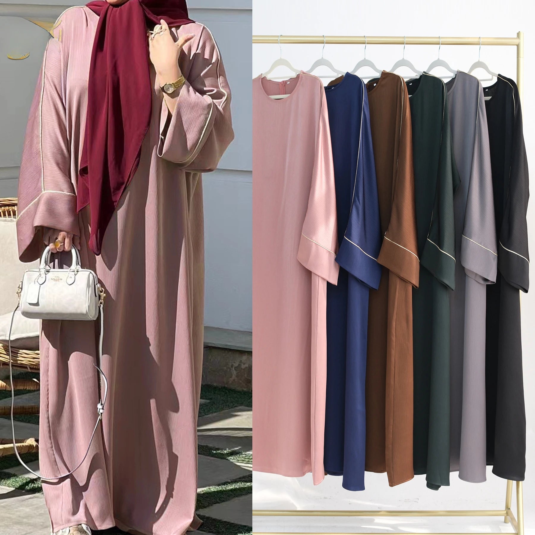 Ramadan Satin Abaya Damen Dubai Modest Dress Islam Muslim Kaftan black abayas For Women Kebaya Vestidos Robe Femme Musulmane.