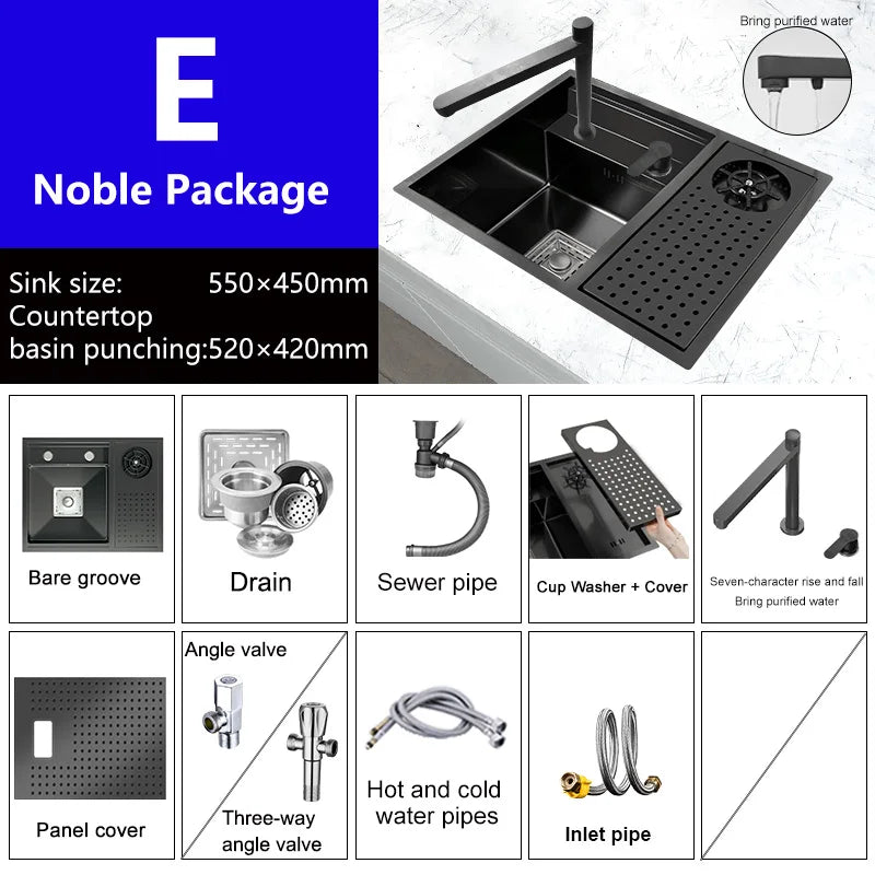 Hidden Cup Washer kitchen Sink Stainless Steel Small Bar Single Slot Washbasin Multifunctional With Cover Plate Dishwashing Pool