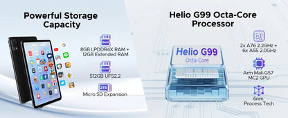 DOOGEE T40 Android Tablet 14 11 ''IPS 2.5K 8GB RAM 512GB ROM Helio G99 8580mAh 18W Charge Face Unlock 7.6mm ultra-thin Tablet.