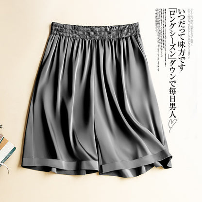 High Waist Ice Silk Acetate Shorts Pants Women's Summer Thin Satin Cropped Pants Casual Loose Plus Size Pajamas Women Shorts.