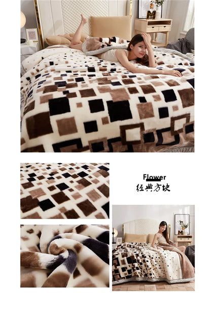 Double-layer Thick Plush Blanket Warm Skin Friendly in Winter Quilt Multiple Non Shedding Prints High Quality Bedding Article